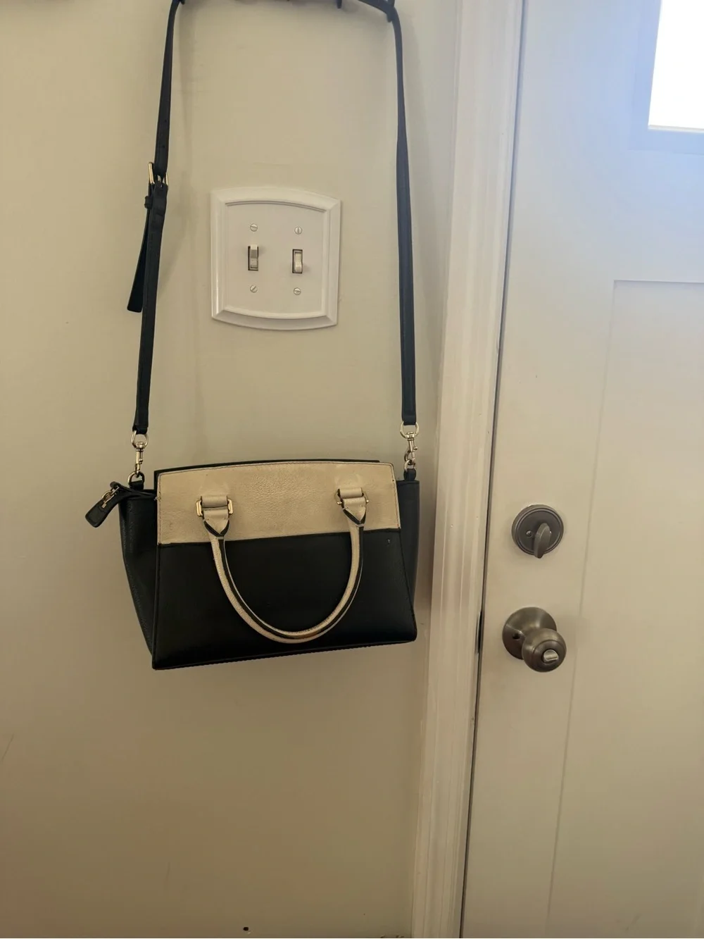 kate spade Black and Cream Two-Tone Satchel with Crossbody Strap